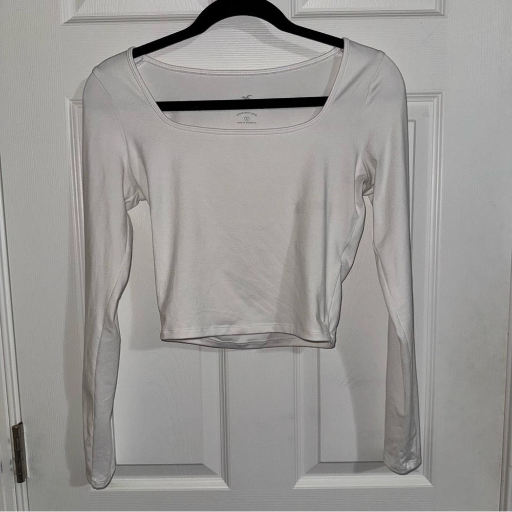 Hollister Must-Have Collection White‎ Square Neck Long Sleeve Crop Top Womens S